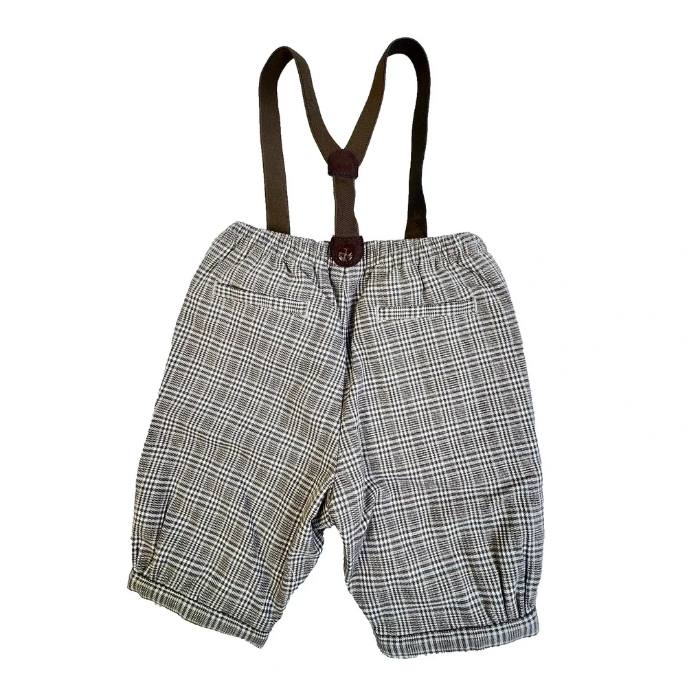 Janie And Jack Suspender Knikers Baby 12 - 18 Mos Brown Short Pants Party Retro